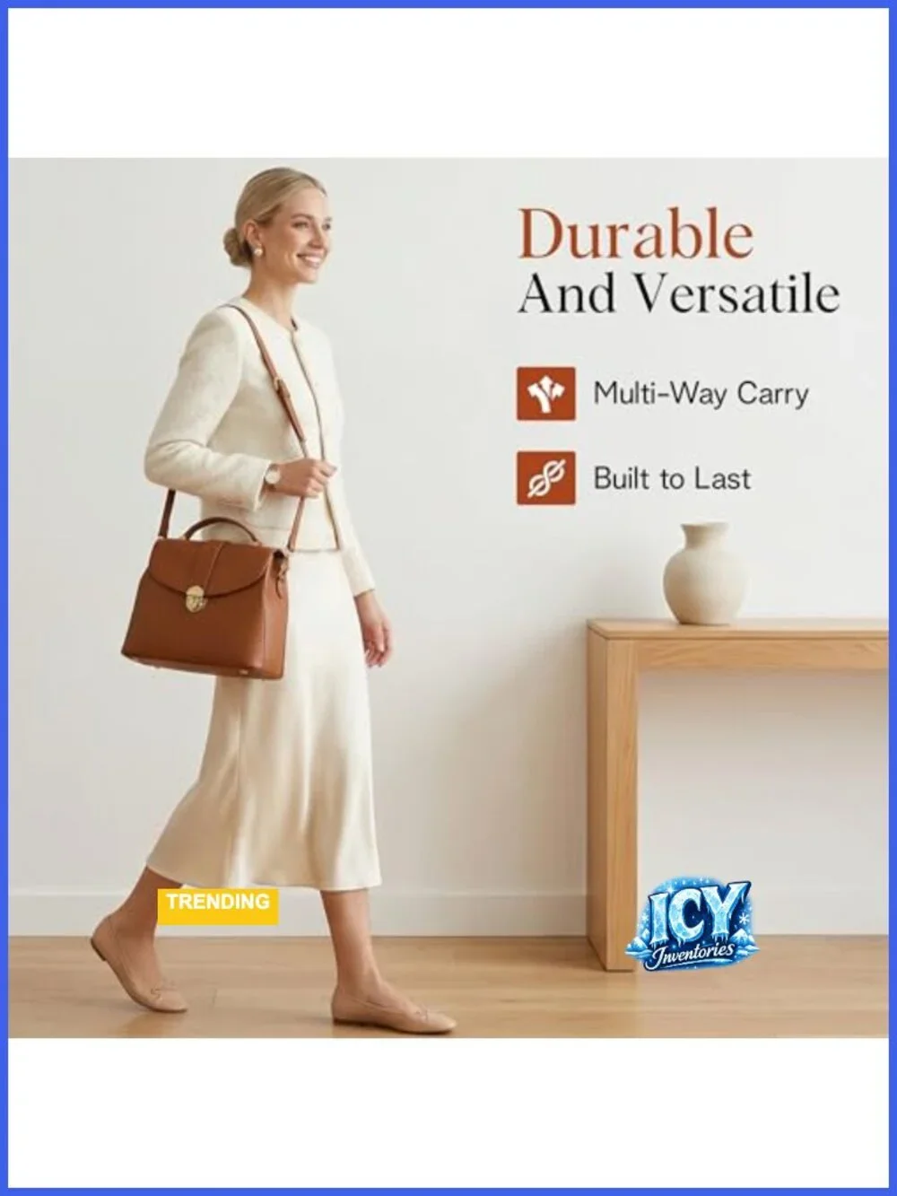Vegan Leather Top Handle Handbag 3-in-1 Satchel Crossbody Shoulder Purse